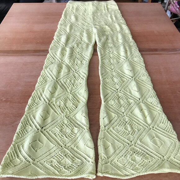 Free People Movement Beach Flare Pants Women M Yellow Crochet Geometric Stretch - Picture 2 of 16
